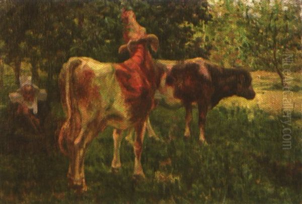 La Gardienne De Vaches Oil Painting by Eugene Labitte