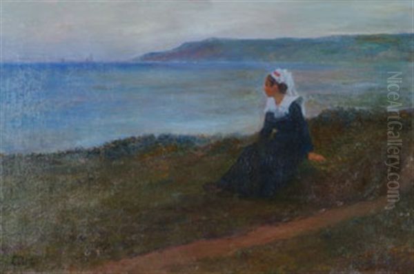 Bretonne Devant La Mer Oil Painting by Eugene Labitte