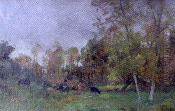 Vaches Dans Le Pre Oil Painting by Eugene Labitte