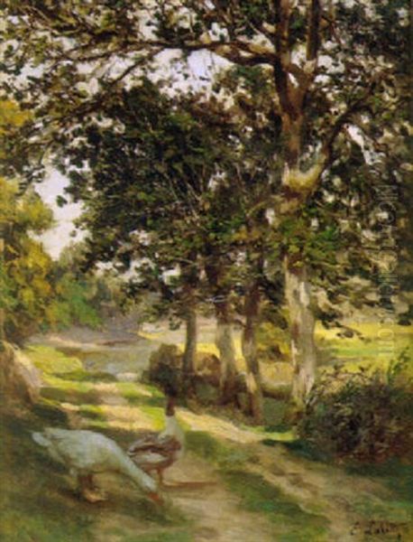 Canard Et Oie Dans Un Chemin Oil Painting by Eugene Labitte