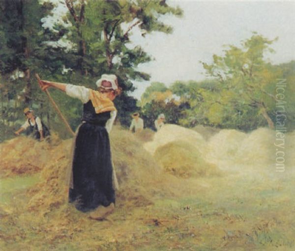 Jeunes Concarnoises Ramassant Les Foins Oil Painting by Eugene Labitte