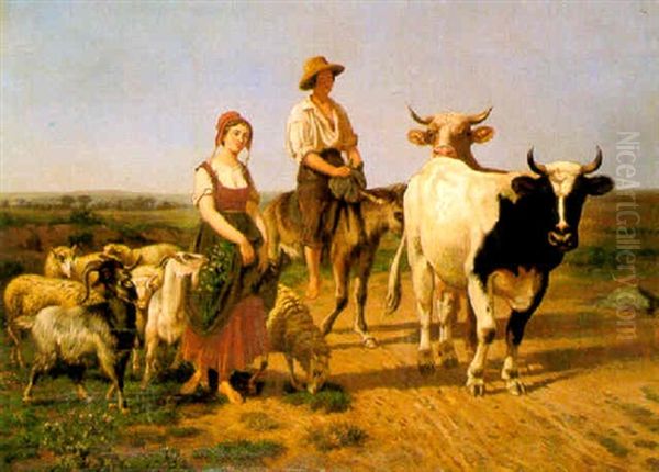 Returning From The Fields Oil Painting by Eugene Labitte