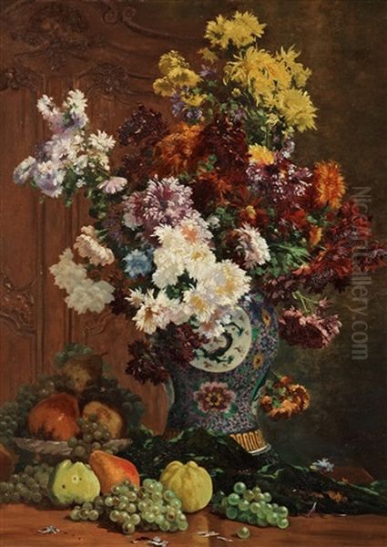 Stilleben Med Urna Och Blommor Oil Painting by Edme-Emile Laborne