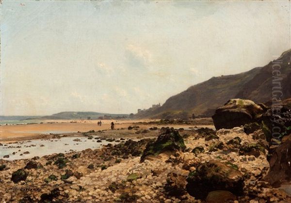 Villers Sur Mer : La Plage Des Vaches Des Noires Au Niveau Du Saut Du Chien Oil Painting by Edme-Emile Laborne