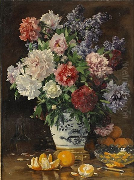 Blomsterstilleben Oil Painting by Edme-Emile Laborne