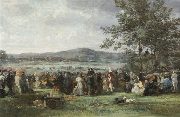 Course A L'hippodrome De Longchamps Oil Painting by Edme-Emile Laborne