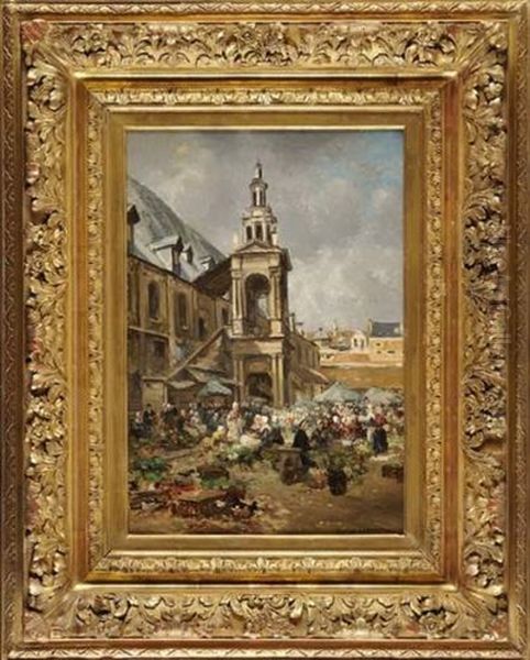 Place De La Halle Aux Toiles A Rouen Oil Painting by Edme-Emile Laborne