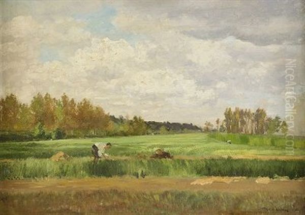 Landskap Med Skordearbetare Oil Painting by Edme-Emile Laborne