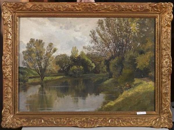 Flusslandschaft Mit Fischer Oil Painting by Edme-Emile Laborne