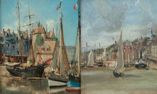 Vue D'honfleur (+ Another Similar; 2 Works) Oil Painting by Edme-Emile Laborne