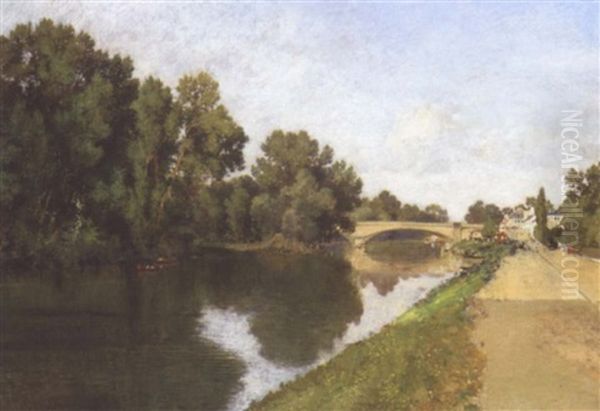 Bords De Marne Animes Oil Painting by Edme-Emile Laborne