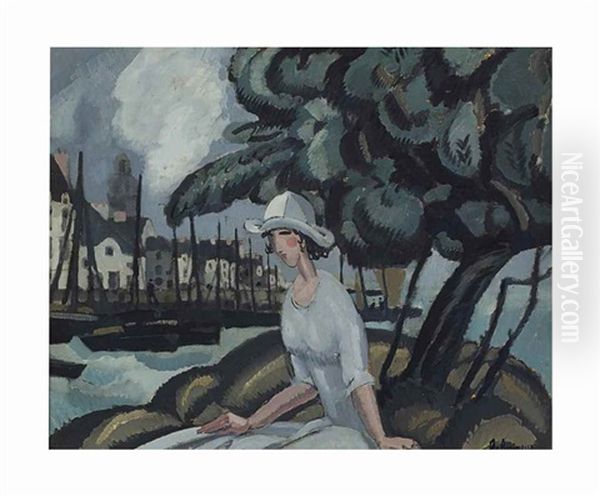 Femme Dans Le Port Oil Painting by Jean-Emile Laboureur