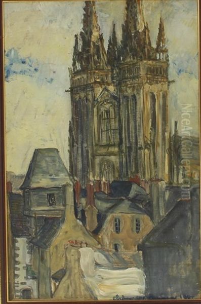 Vue De Quimper Oil Painting by Jean-Emile Laboureur