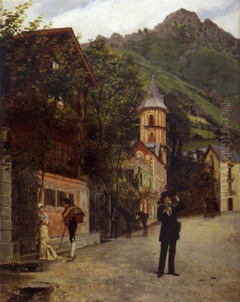 Village Anime Dans Les Dolomites Oil Painting by Auguste de (Breley) LaBrely