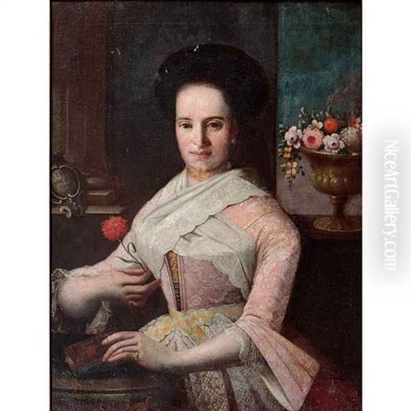 Portrait Of A Woman Holding A Carnation And Her Breviary Oil Painting by Pietro Labruzzi