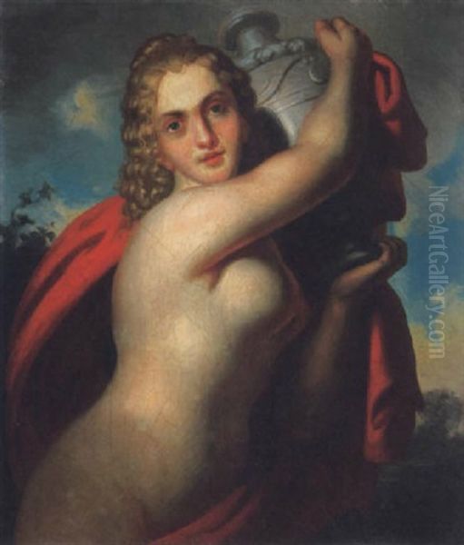 Furdozo No Hebe (woman Bathing, Hebe) Oil Painting by Demeter Laccataris