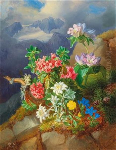 Alpine Flowers Oil Painting by Andreas Lach