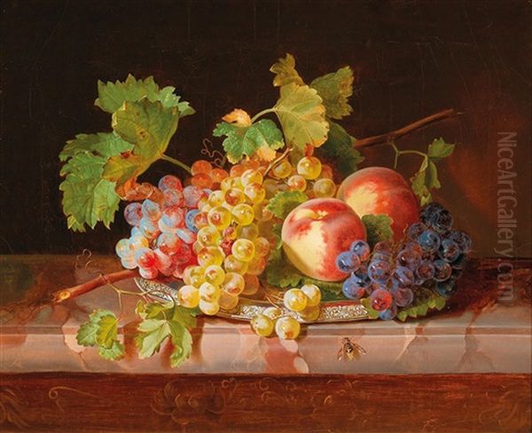 Still Life With Grapes And Peaches Oil Painting by Andreas Lach