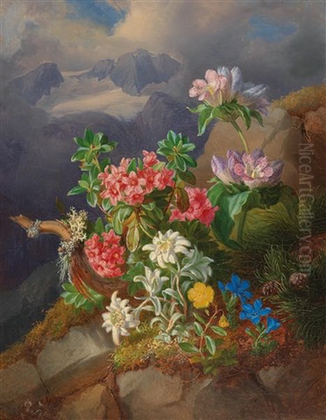 Alpine Flowers Oil Painting by Andreas Lach