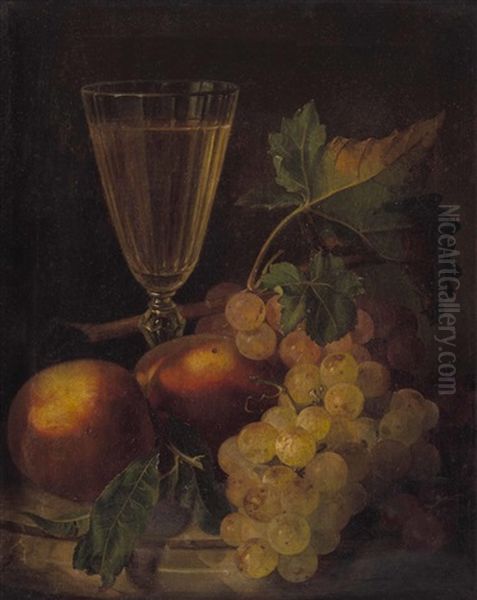 Stillleben Mit Weintrauben Und Glas Wein Oil Painting by Andreas Lach