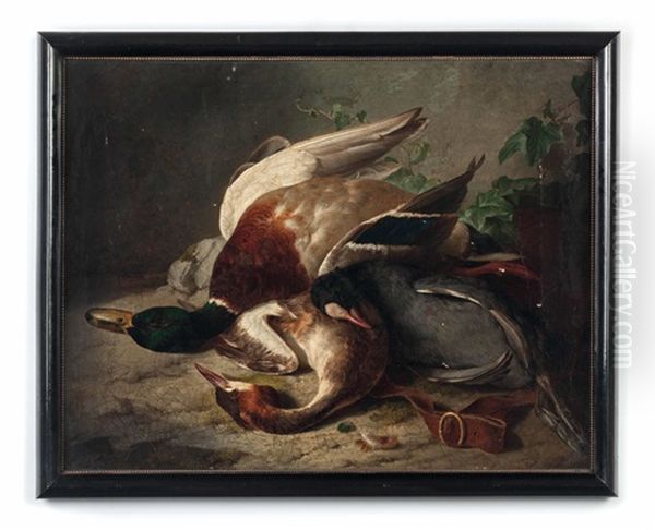 Jagdstillleben Mit Erlegter Stockente, Haubentaucher Und Blasshuhn Oil Painting by Andreas Lach