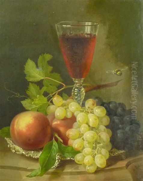 Stillleben Mit Weinglas Und Fruchten Oil Painting by Andreas Lach