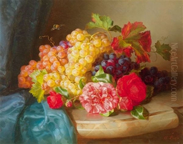 Stillleben Mit Rosen Und Trauben Oil Painting by Andreas Lach