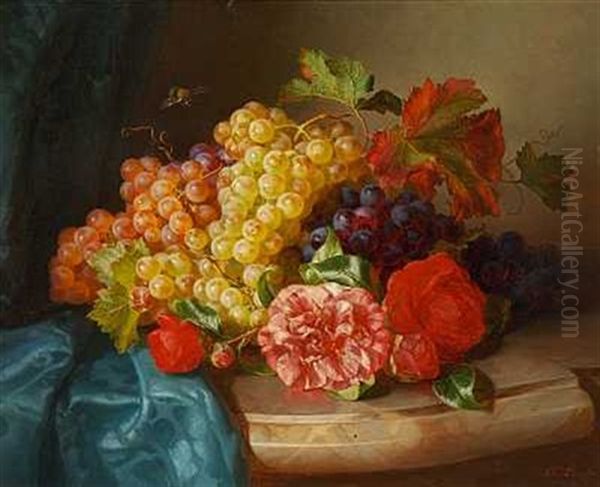 Opstilling Med Vindruer Og Blomster Oil Painting by Andreas Lach