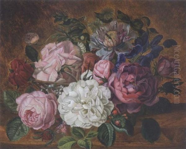 Stillleben Mit Rosen Und Christrose Oil Painting by Andreas Lach