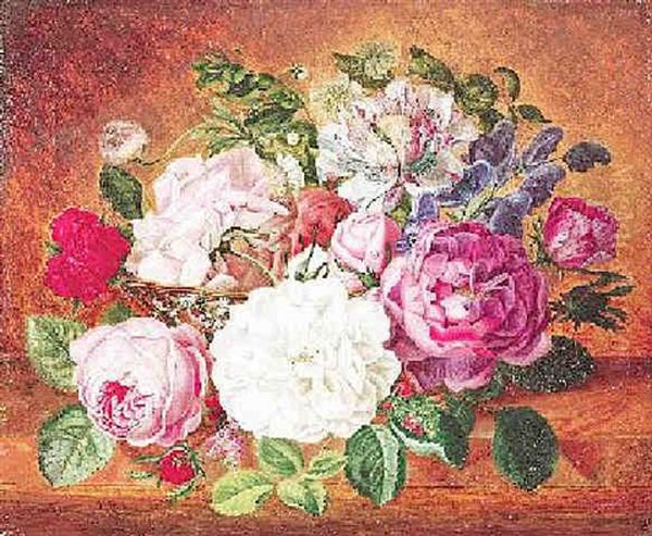 Stilleben Mit Einem Straus Rosen Auf Einem Tisch Oil Painting by Andreas Lach