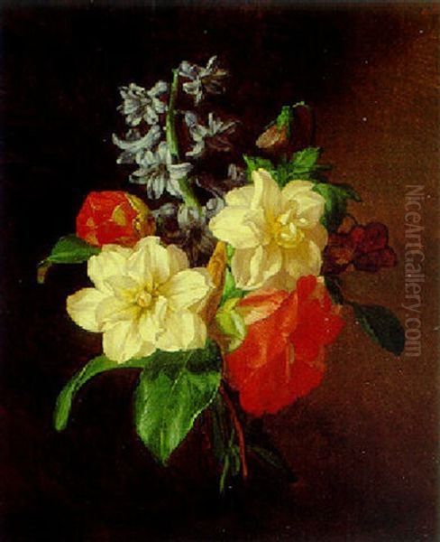 Blutenzweige Von Gefullten Rosen, Hyazinthen Und Veilchen Oil Painting by Andreas Lach