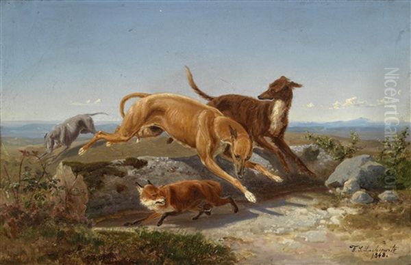 Der Bedrangte Fuchs Oil Painting by F. Sigmund Lachenwitz