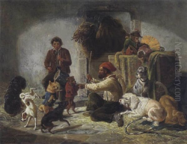 Hundedressur Oil Painting by F. Sigmund Lachenwitz