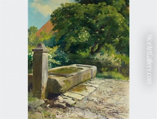 Alber Anker Brunnen In Ins (+ Sketch; 2 Works) Oil Painting by Rene Lackerbauer