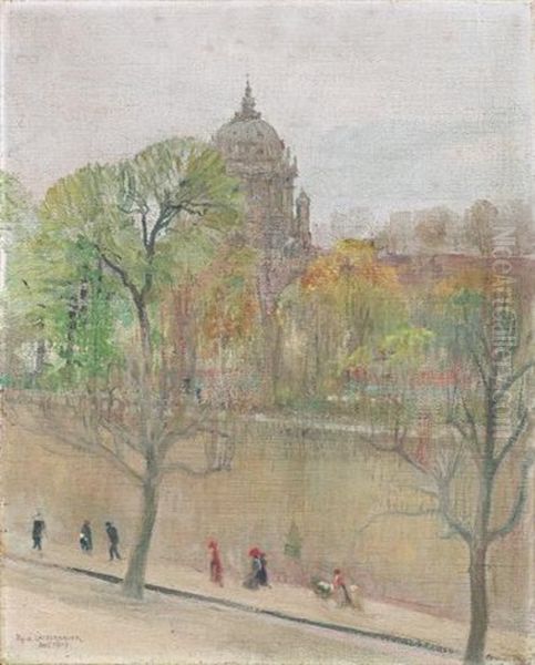 Am Quai, Paris Oil Painting by Rene Lackerbauer