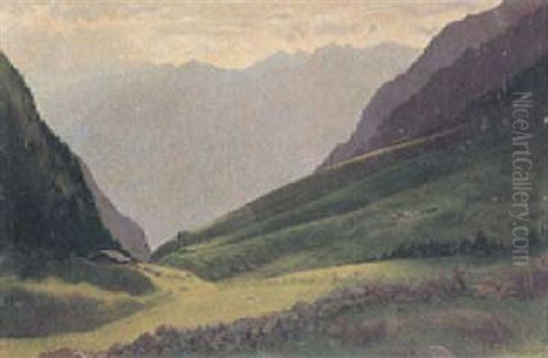 Abend Im Maderanertal Oil Painting by Rene Lackerbauer