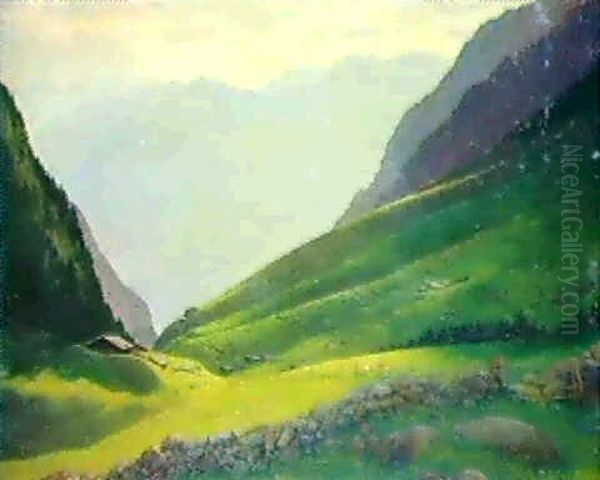 Abend Im Maderanertal Oil Painting by Rene Lackerbauer