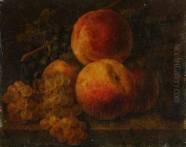 Peches Et Raisin Sur Un Entablement Oil Painting by Francesco Lacoma Y Fontanet