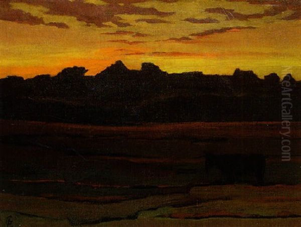 Coucher De Soleil Sur La Lande Oil Painting by Georges Lacombe