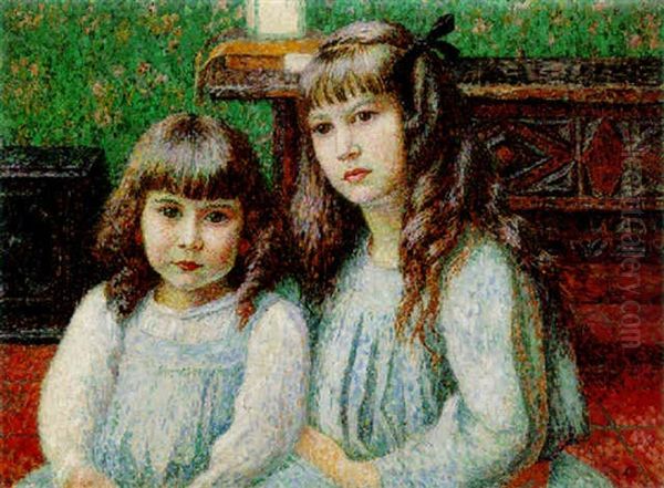 Portrait De Sylvie Et Nigele, Les Filles De L'artiste Oil Painting by Georges Lacombe