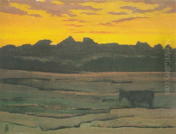 Coucher De Soleil Sur La Lande Oil Painting by Georges Lacombe