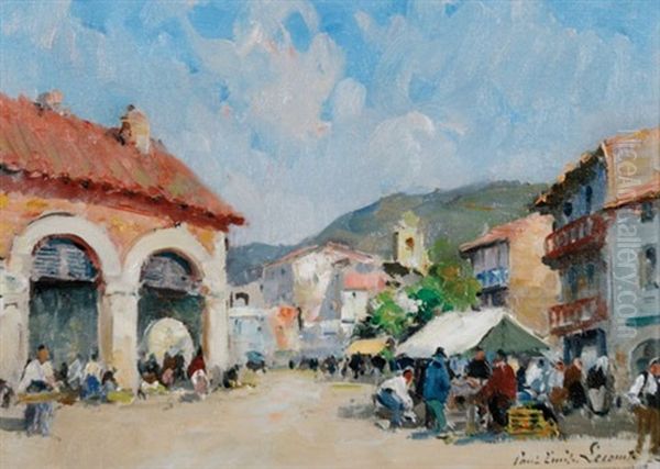 Market Scene Oil Painting by Paul Lacomte (Laconte)