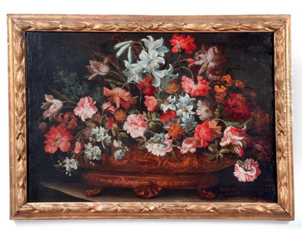 Bouquet De Fleurs Dans Un Vase Sur Un Entablement Oil Painting by Gabriel de LaCorte