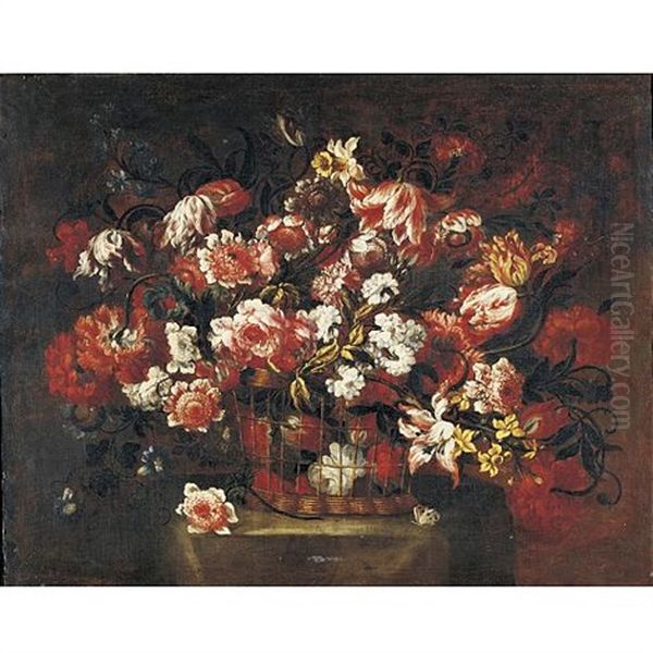 Still Life Of Flowers In A Basket Oil Painting by Gabriel de LaCorte