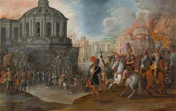 The Capture Of An Ancient City Oil Painting by Juan de LaCorte