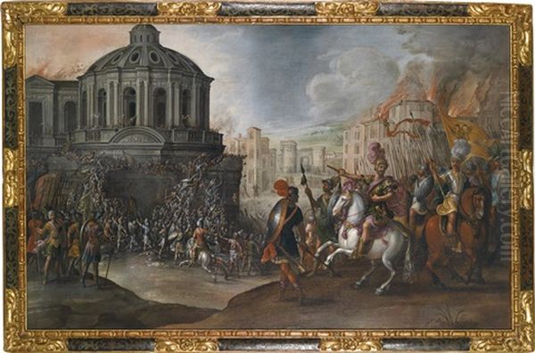 Belagerungsszene (sacco Di Roma?) Oil Painting by Juan de LaCorte