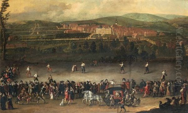 La Partie De Jeu De Paume Devant Un Palais Espagnol Oil Painting by Juan de LaCorte