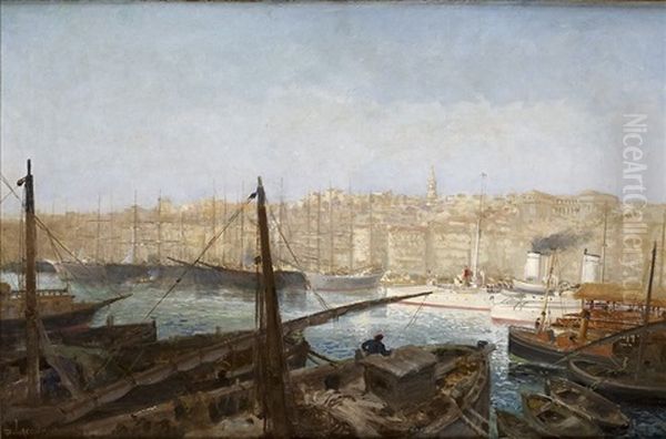 Vue D'un Port Oil Painting by Pierre (Pere) (Delacour) Lacour