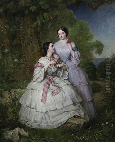 Sisters In A Glade Oil Painting by Jean Edouard Lacretelle