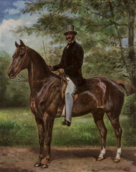 Portrait D'un Homme A Cheval Oil Painting by Jean Edouard Lacretelle